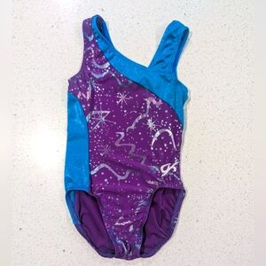 MERMAID colors GK Elite Extra Small Gymnastics Dance Leotard Purple Asymmetric